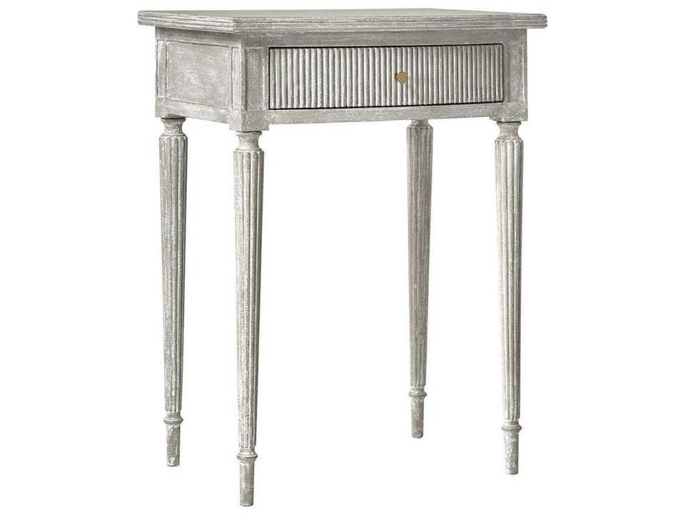 Ribbed Rectangular Wood End Table in Antique Grey