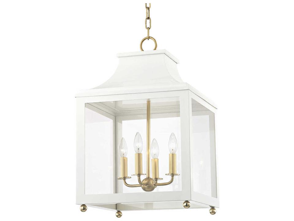Leigh 4-Light Aged Brass and Soft Off White Glass Lantern Chandelier