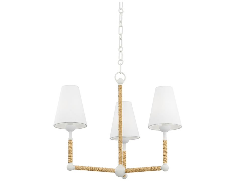 Mariana 3-Light Textured White Chandelier with Linen Shades