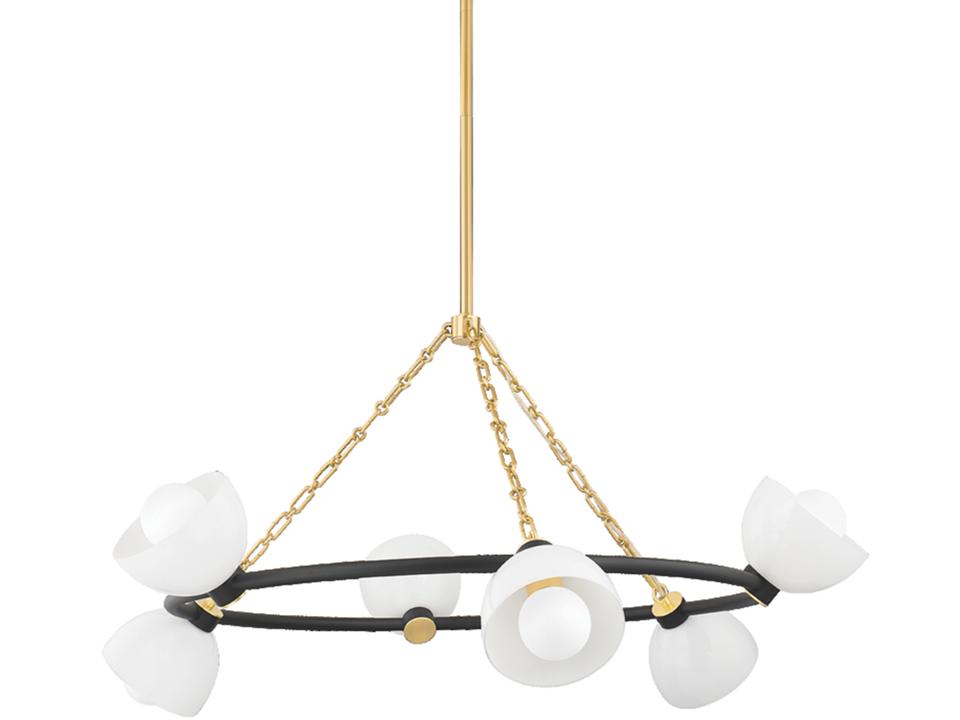 Belle 6-Light Aged Brass Black Glass Chandelier