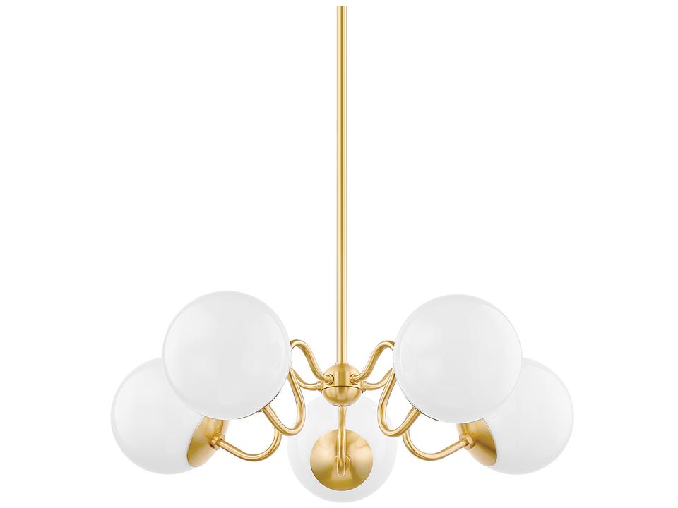 Havana Chandelier in Aged Brass with Opal Glass Globes