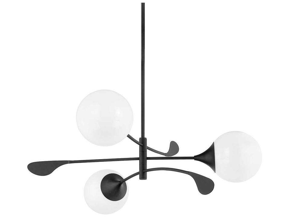 Victoria 3-Light Textured Black Glass Globe Linear Chandelier