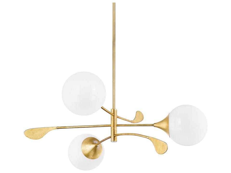 Victoria 3-Light Vintage Gold Leaf Glass Globe Linear Chandelier