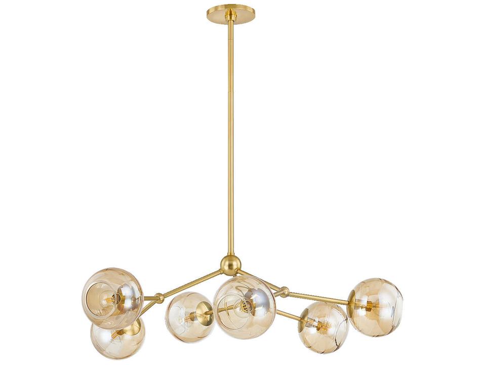 Trixie 6-Light Chandelier with Champagne Swirl Glass in Aged Brass