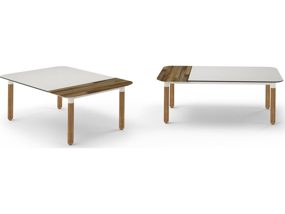 Daisy Rectangular Coffee Table with Aluminum Frame and Upcycled Teak