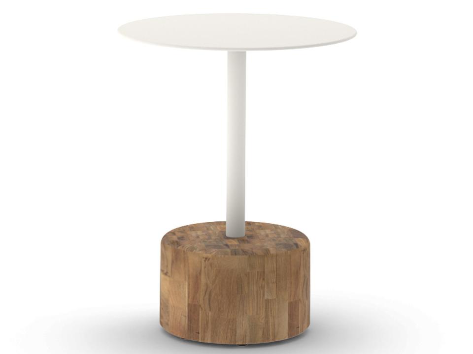 Glyph 16-Inch Round Low Table with Aluminum Top and Teak Base