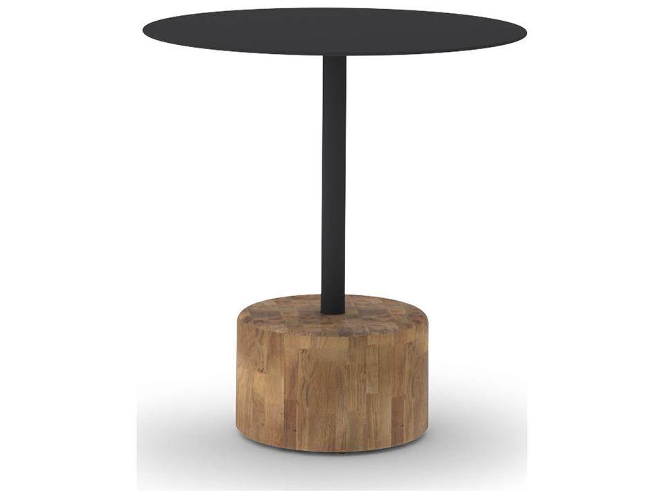Glyph 24-Inch Round Aluminum Teak Tea Table