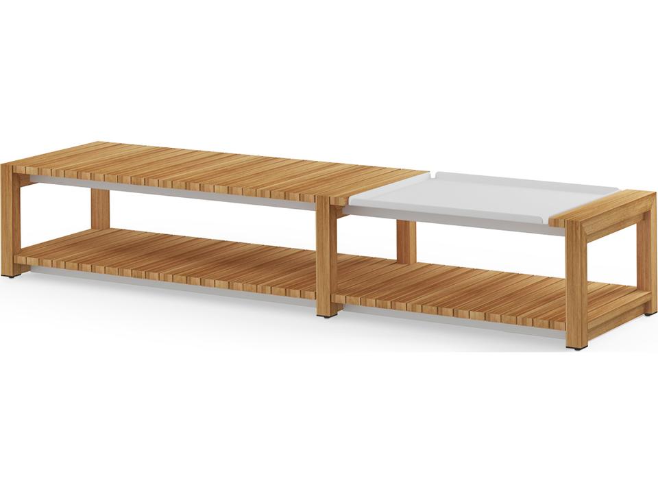 Ekka Teak Rectangular Long Outdoor Coffee Table with Aluminum Tray