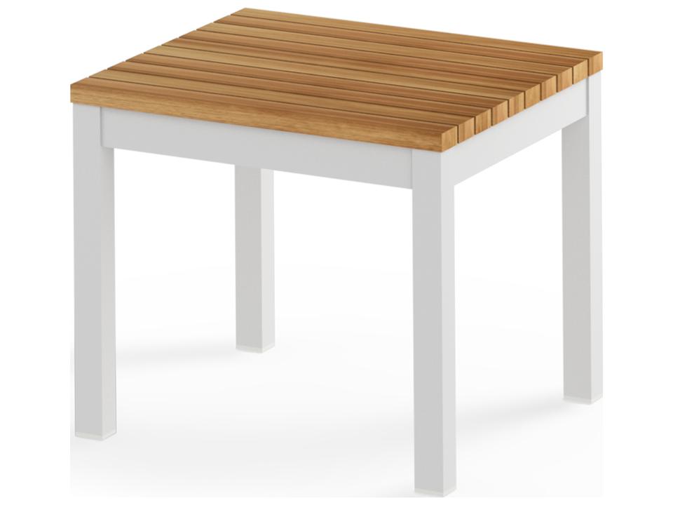 Ekka Square Small Aluminum End Table with Teak Top