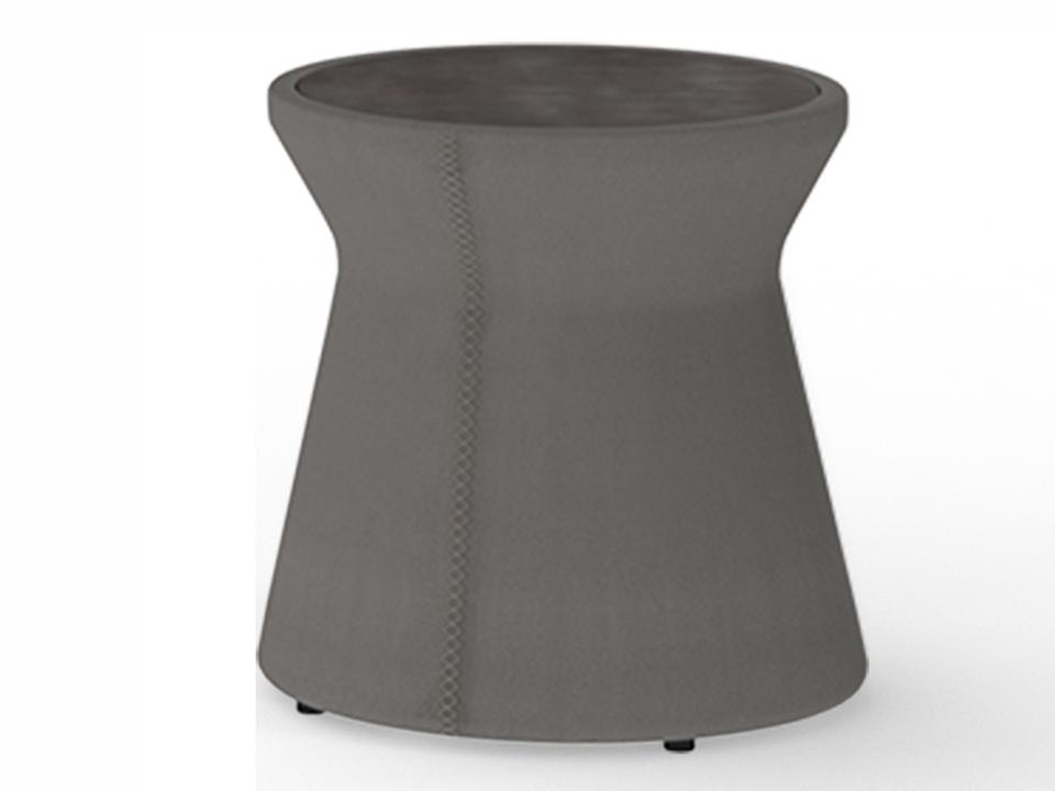 Stizzy Quick Ship Round 17 Inch Faux Leather Outdoor End Table Grey Taupe