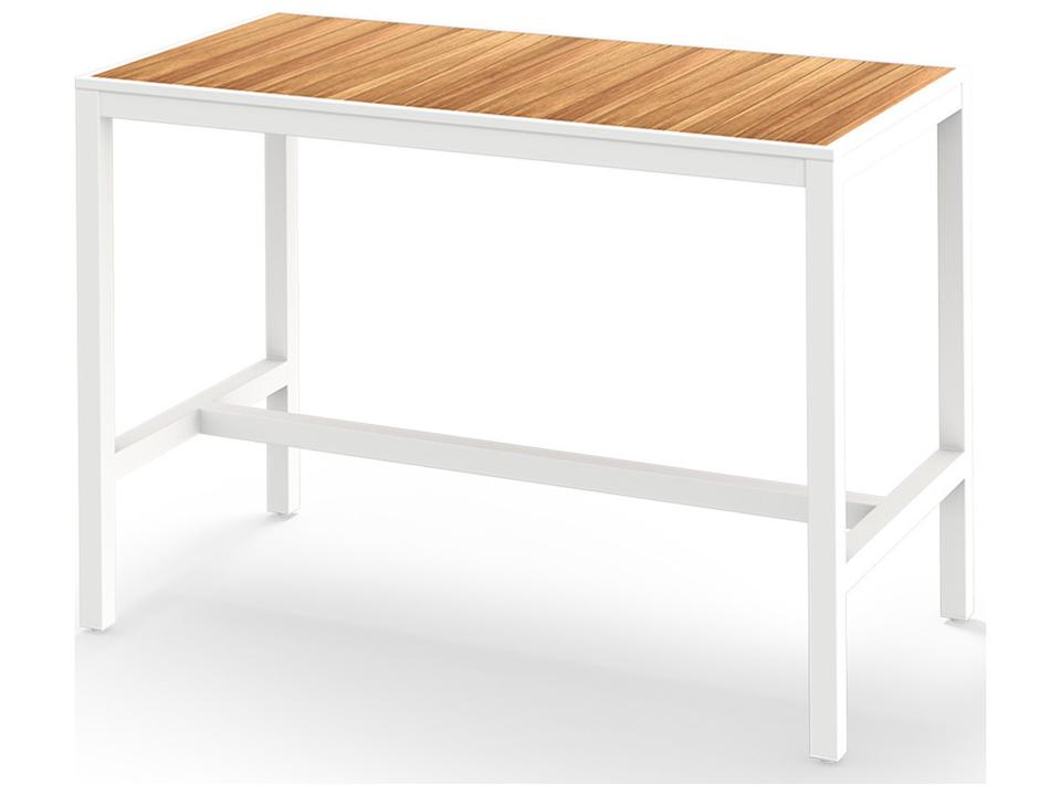 Allux 59 Inch Aluminum Rectangular Teak Abstract Slats Bar Table