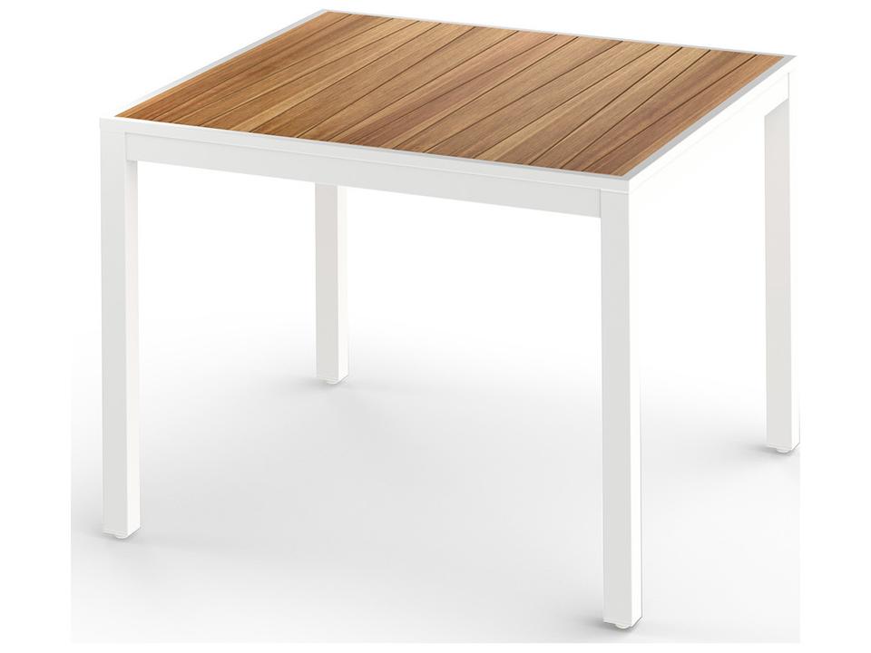 Allux Aluminum Square Dining Table with Teak Slats Top
