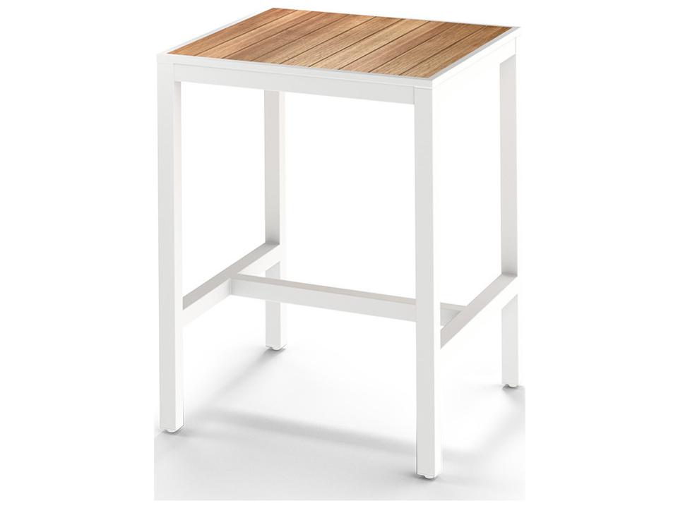 Allux 32-Inch Square Aluminum Bar Table with Teak Top