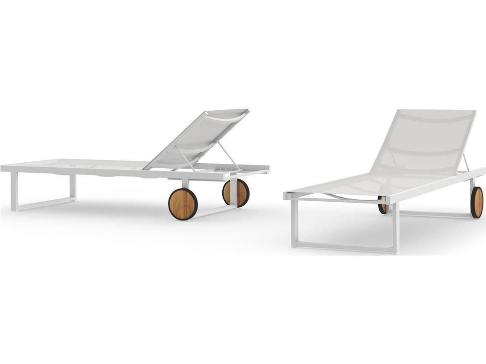 Allux Aluminum Sling Chaise Lounge with Wooden Wheels
