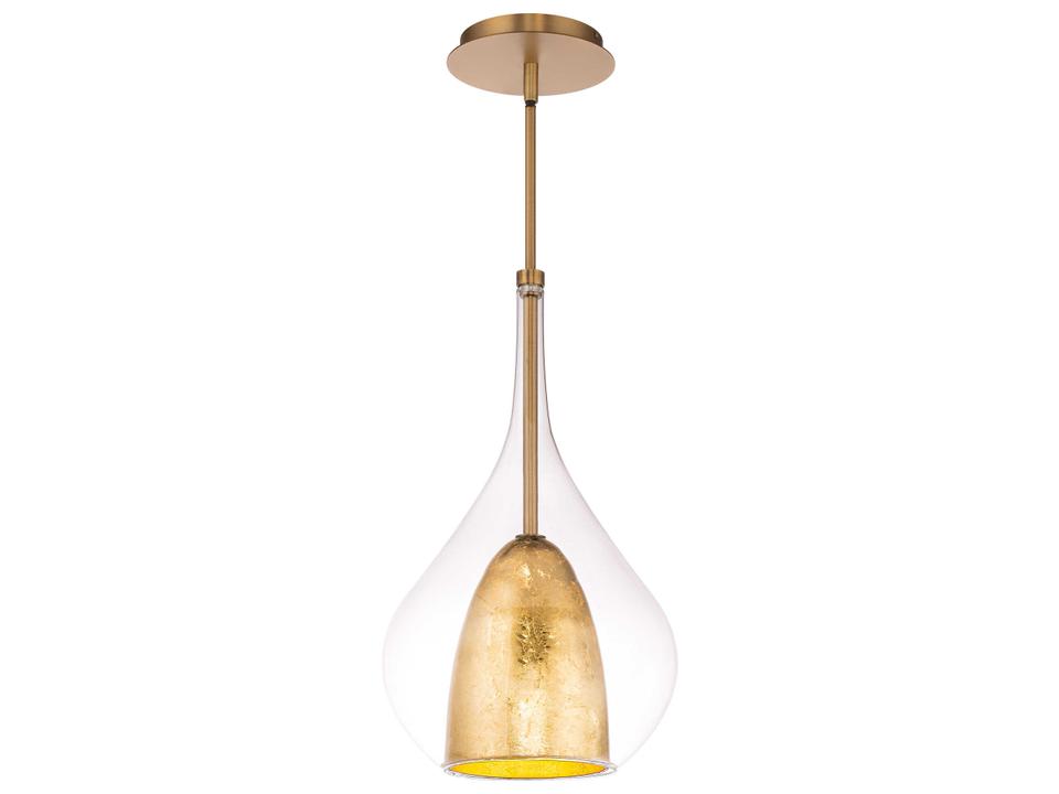 Helios LED Mini Pendant Aged Brass Teardrop Glass