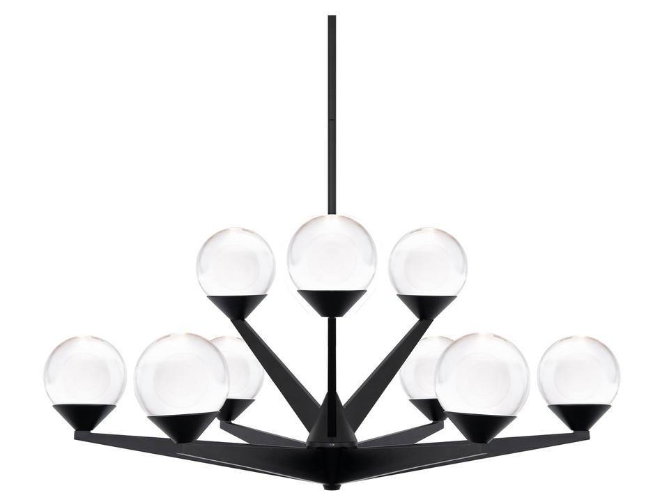 Double Bubble 9-Light Black Glass LED Globe Tiered Chandelier