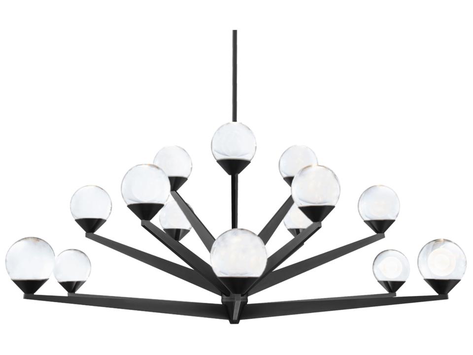 Double Bubble 15-Light Black Glass LED Globe Tiered Chandelier
