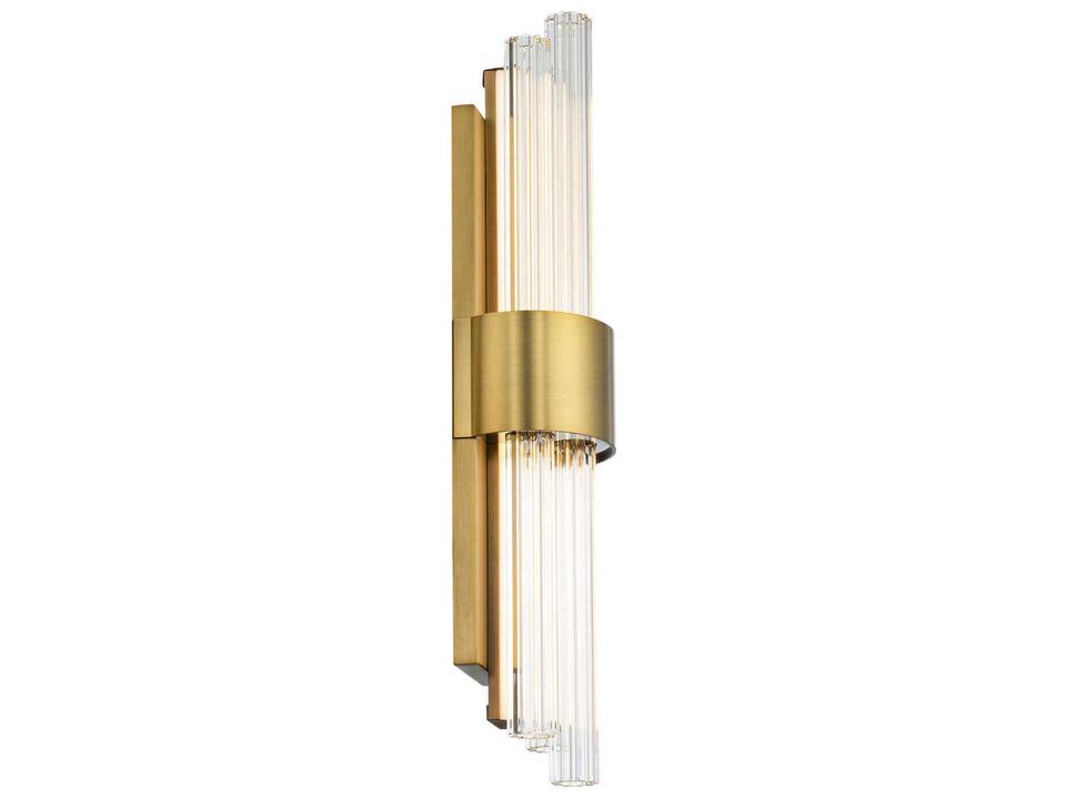 Luzerne 18 Inch LED Bath Vanity Sconce in Aged Brass and Fluted Glass