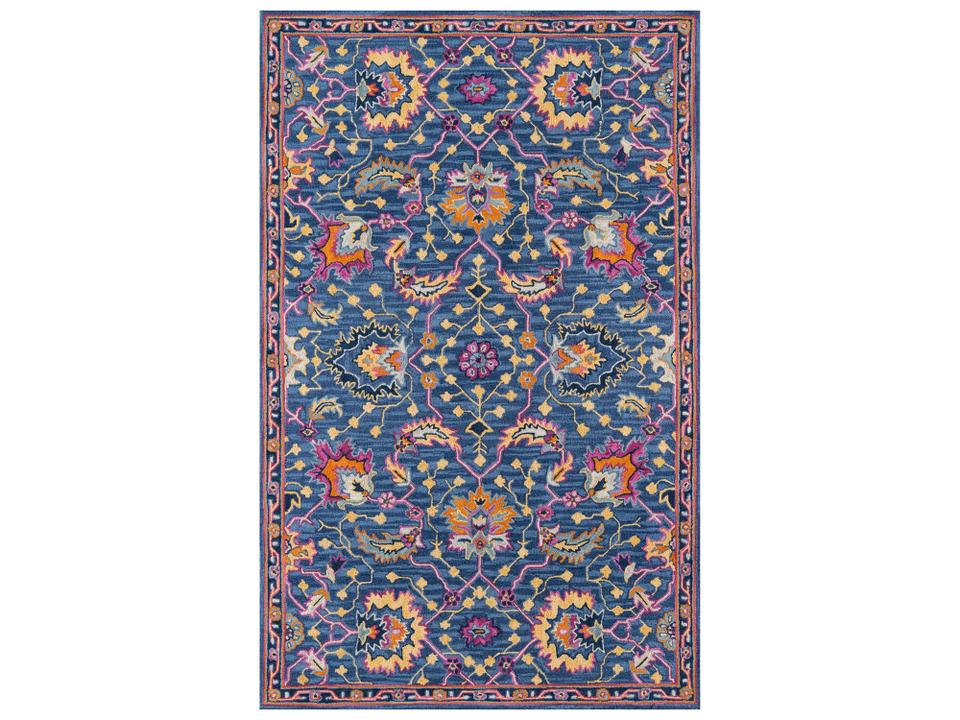 Ibiza Hand-Tufted Wool Area Rug in Blue Floral Pattern