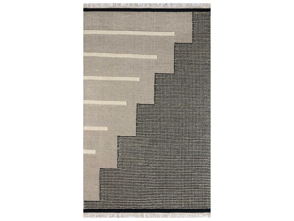 Karl Hand Woven Wool Cotton Area Rug in Black with Nubby Texture