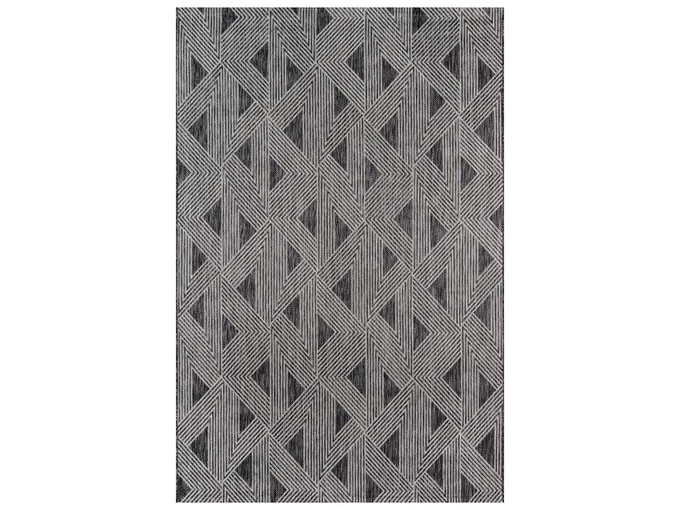 Villa Geometric Polypropylene Indoor Outdoor Area Rug in Charcoal