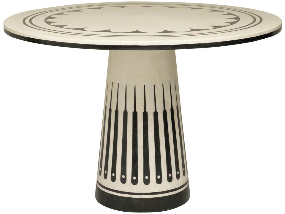 Stoneham Round Honed White Agate And Black Waxstone Center Table