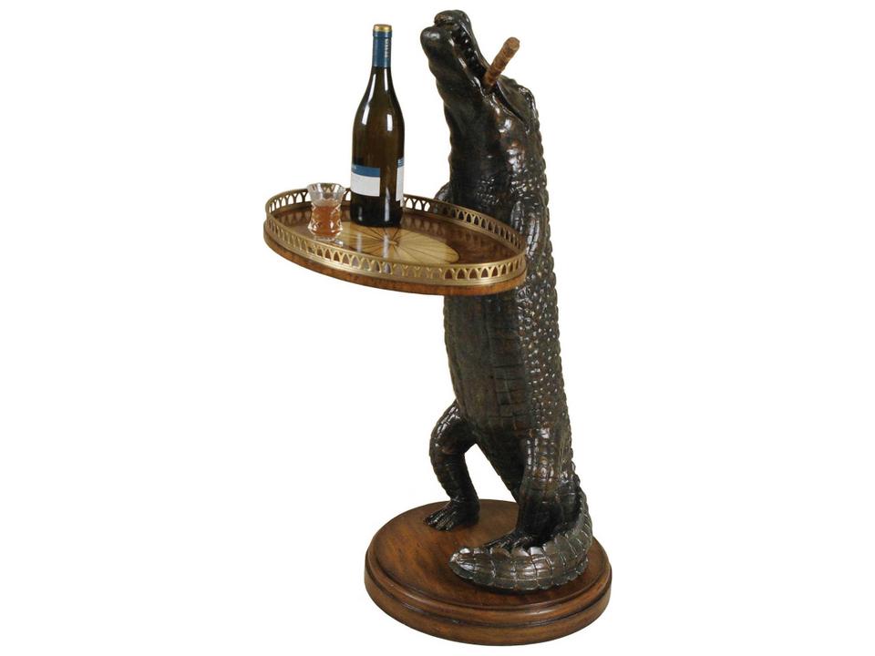 Alligator Verdigris Occasional End Table with Marquetry Tray