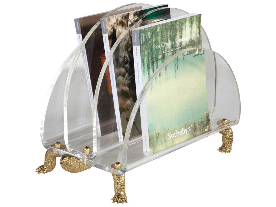 Clear Acrylic / Polished Brass Tortoise Magazine Rack