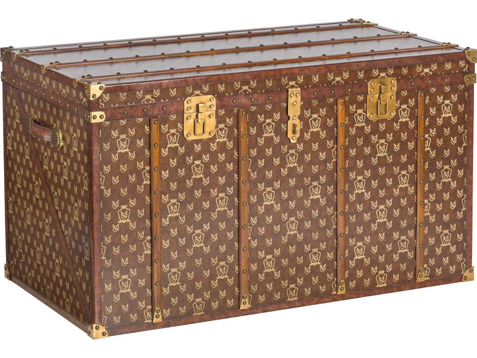 Louis Regency Brown Leather Storage Trunk with Antique Brass Accents
