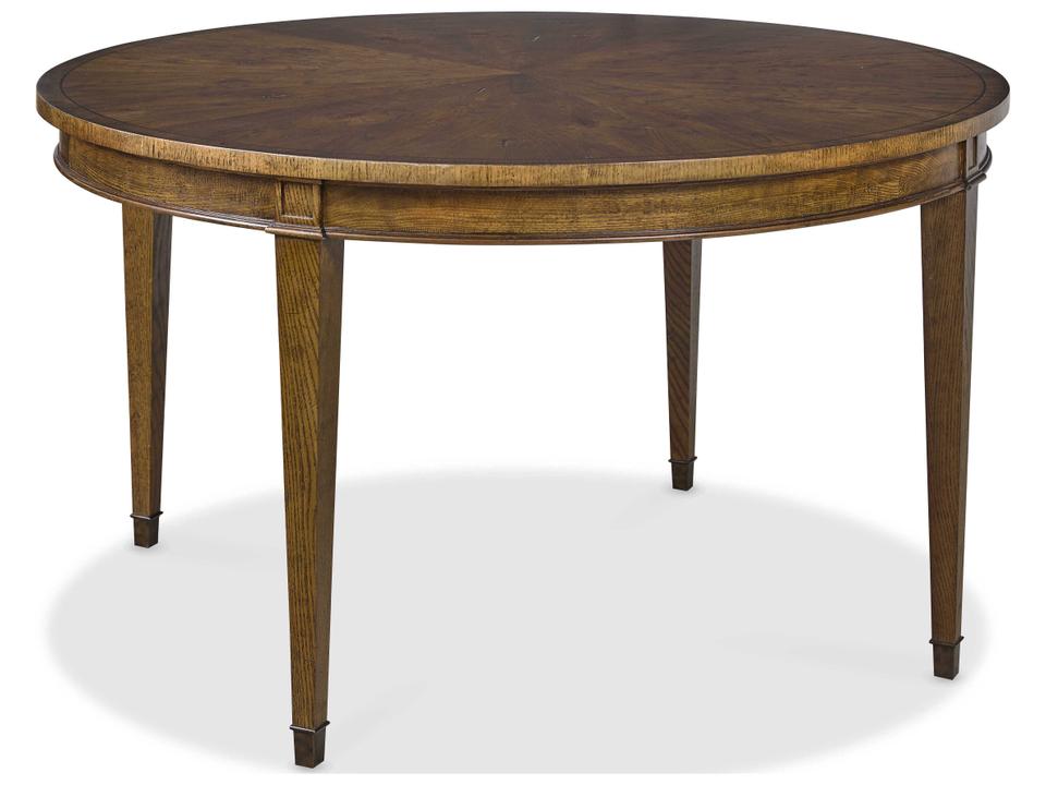 Maitland-Smith Fletcher Round to Oval Extendable Dining Table in Lightly Distressed Oak