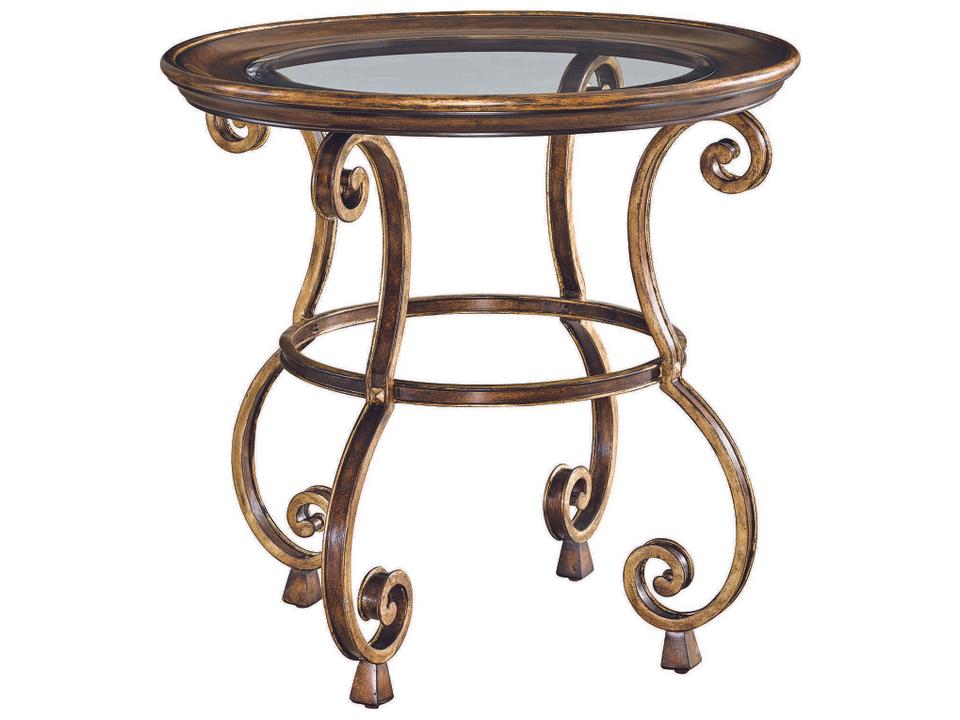 Maitland-Smith Aria Round End Table in Aged Gold and Mahogany