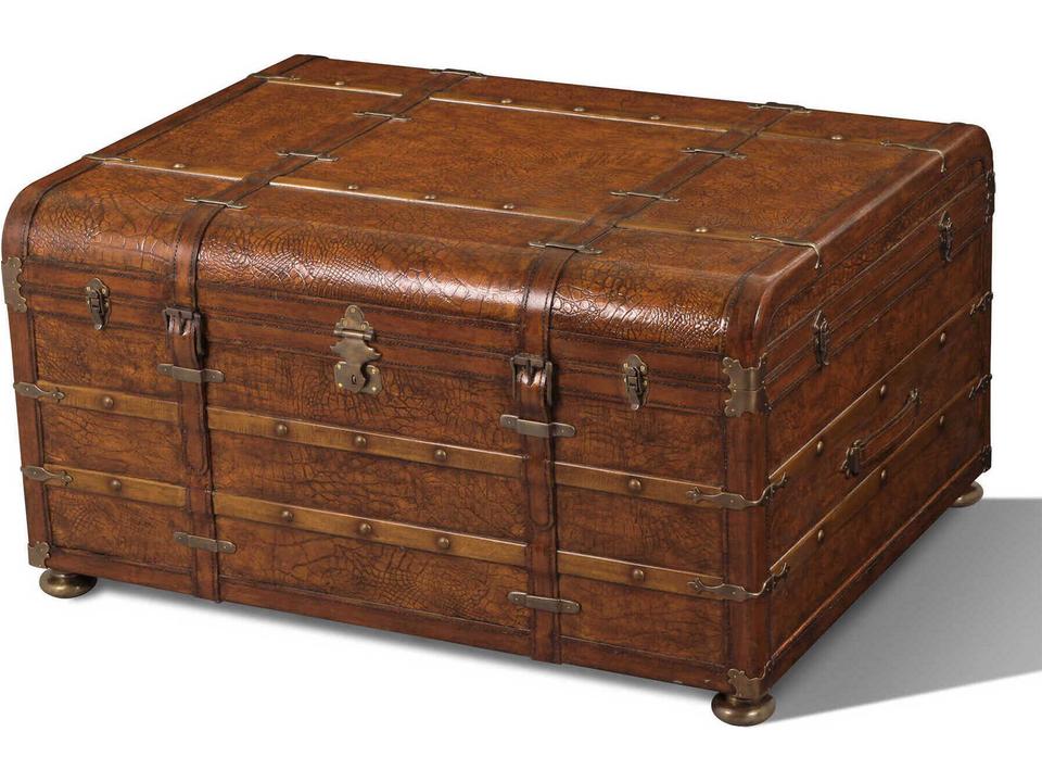 Cutlass Faux Crocodile Leather Storage Trunk with Brass Accents