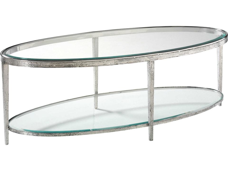 Jinx Oval Cocktail Table in Nickel with Inset Glass Top