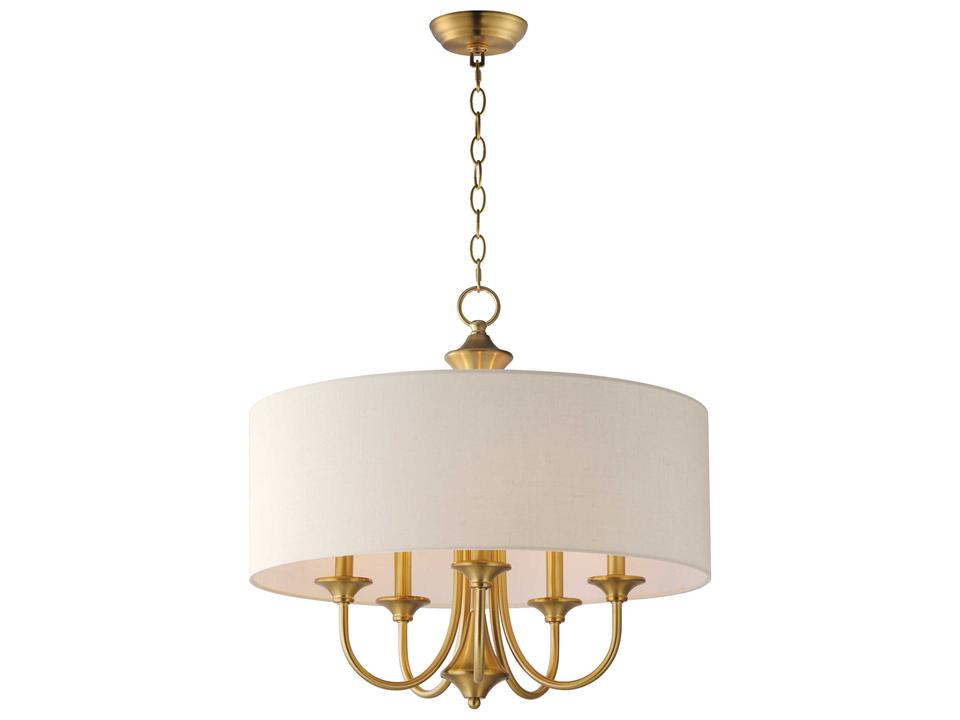 Bongo 5-Light Drum Pendant Light in Natural Aged Brass with Oatmeal Linen Shade