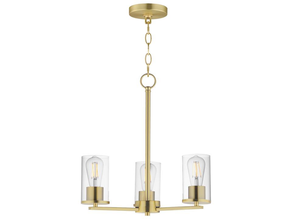 Lateral 3-Light Chandelier in Satin Brass with Clear Glass