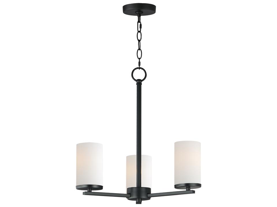 Lateral 3-Light Chandelier in Black with Satin White Glass