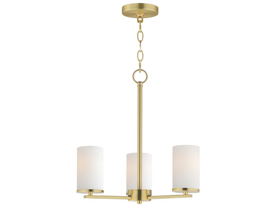 Lateral 3-Light Chandelier in Satin Brass with Satin White Glass