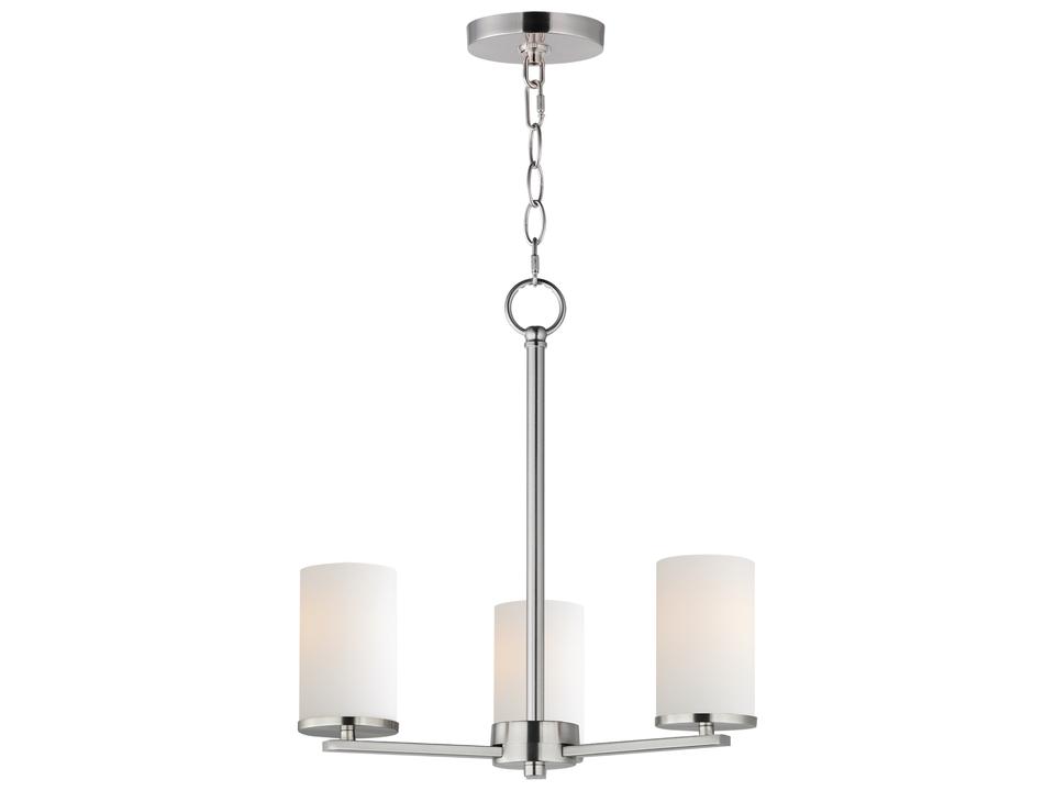 Lateral 3-Light Chandelier in Satin Nickel with Satin White Glass