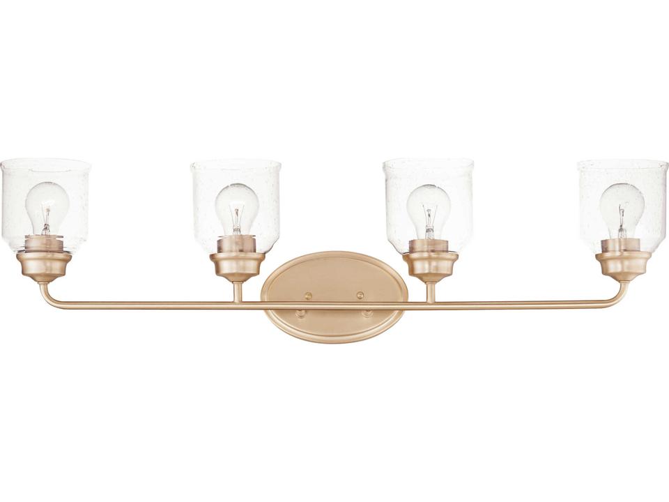 4-Light Acadia Bath Vanity Light in Heritage Finish with Seedy Glass