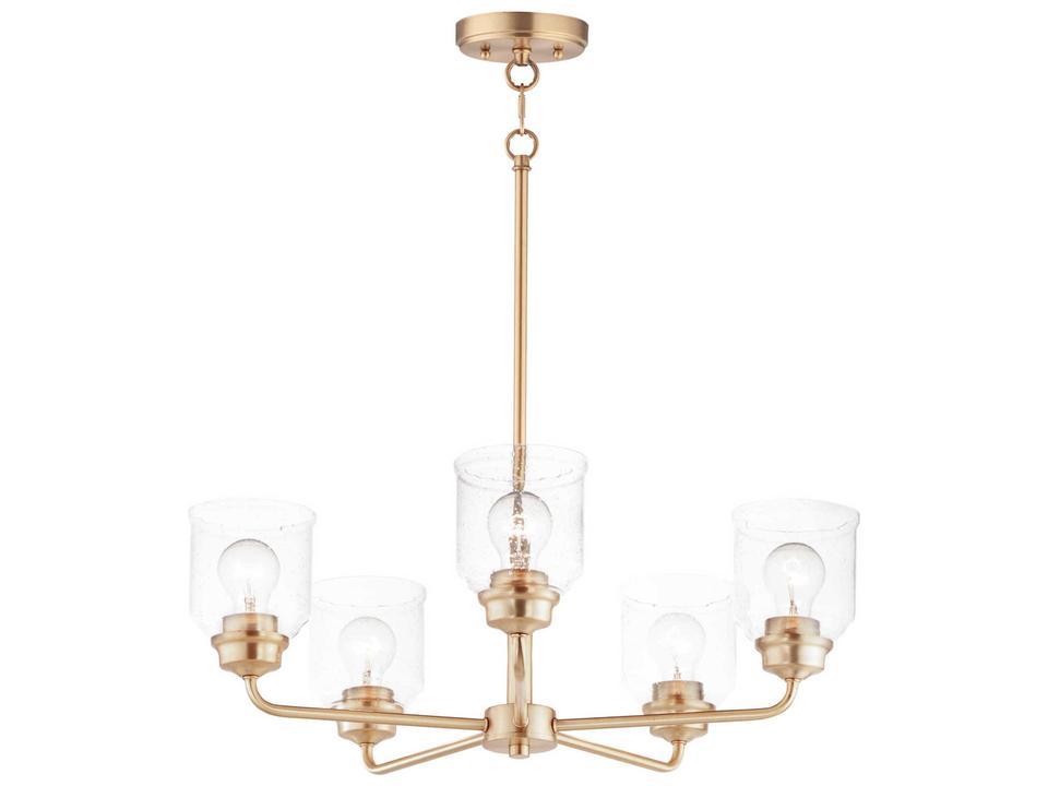Acadia 5-Light Chandelier in Heritage Brass with Seedy Glass