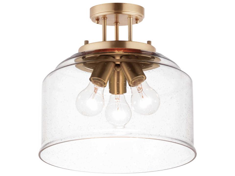 Acadia 3-Light Heritage Brass Semi-Flush Mount with Seedy Glass