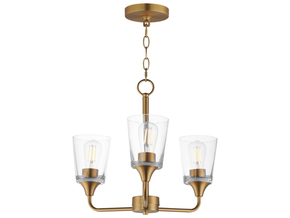 Hudson 3-Light Chandelier in Natural Aged Brass with Clear Glass