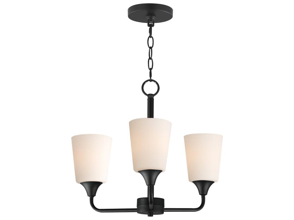 Hudson 3-Light Chandelier in Black with Satin White Glass