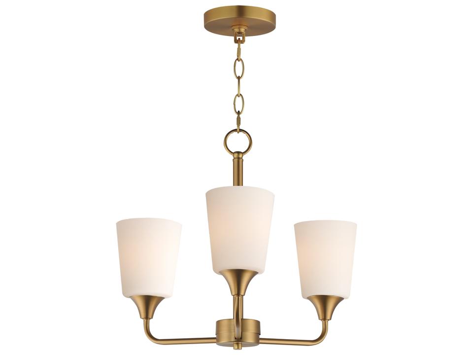 Hudson 3-Light Chandelier in Natural Aged Brass with Satin White Glass