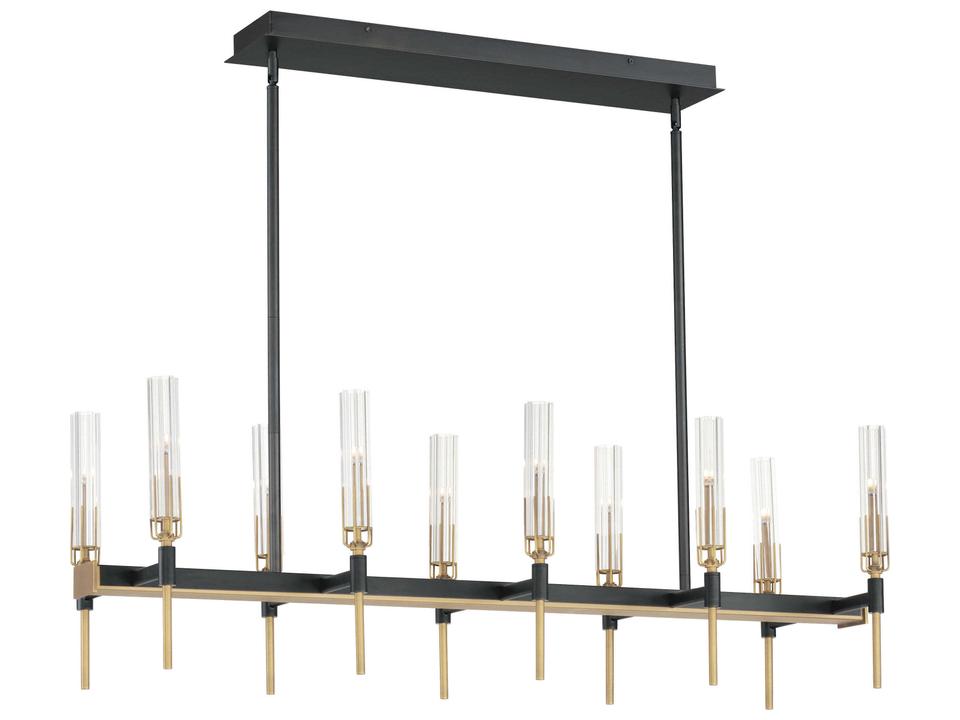 Flambeau 10-Light Linear LED Pendant Light in Black and Antique Brass