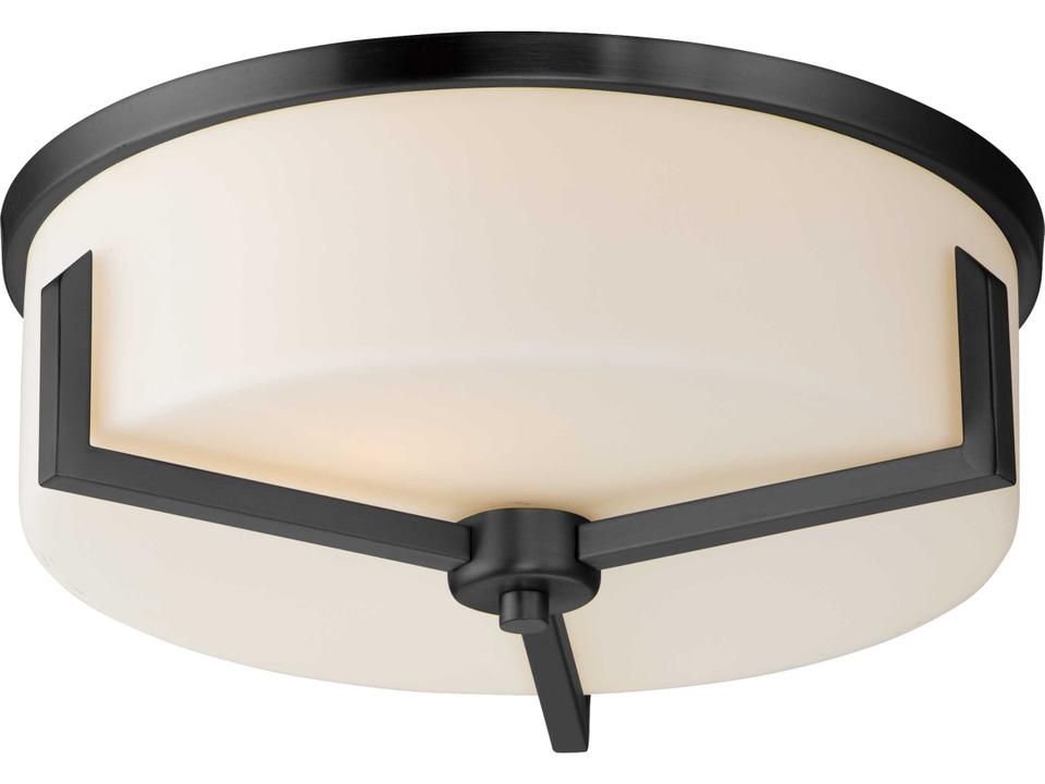 3-Light Dart Drum Flush Mount in Black with Satin White Glass