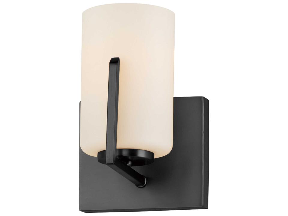 Dart 1-Light Wall Sconce with Satin White Glass in Black