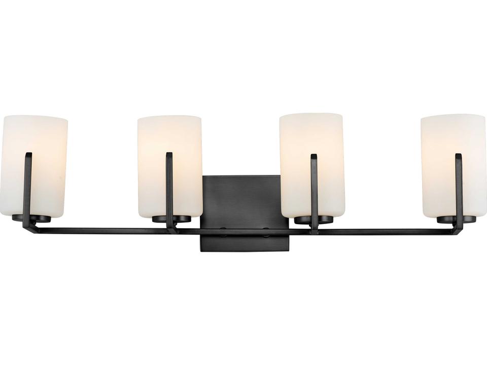 Dart 4-Light Bath Vanity in Black with Satin White Glass