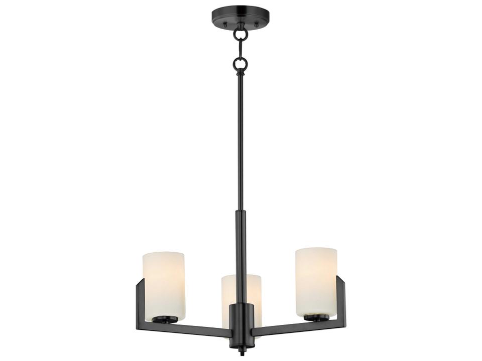 Dart 3-Light Black Cylinder Chandelier with Satin White Glass