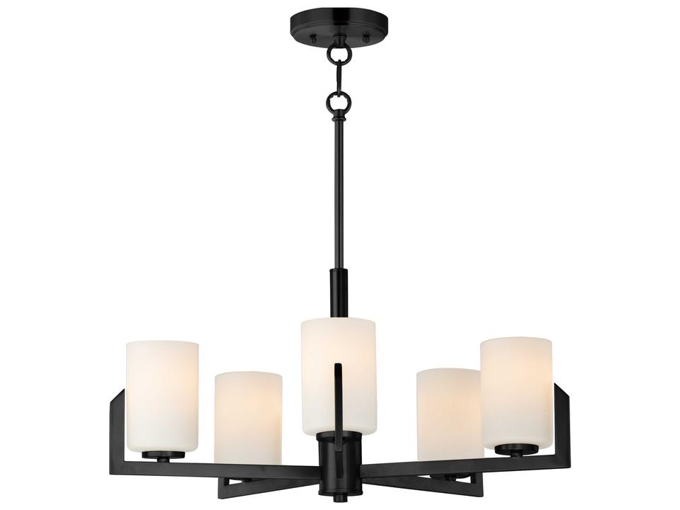Dart 5-Light Black Chandelier with Satin White Glass